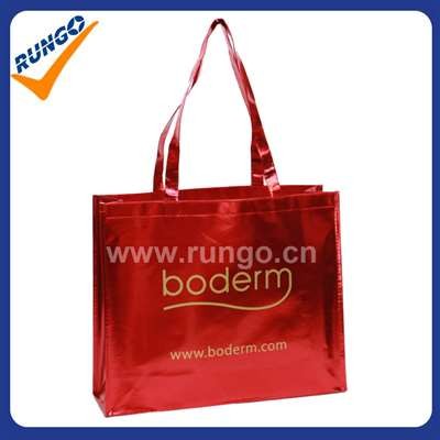Promotional non woven metallic gloss red tote bag
